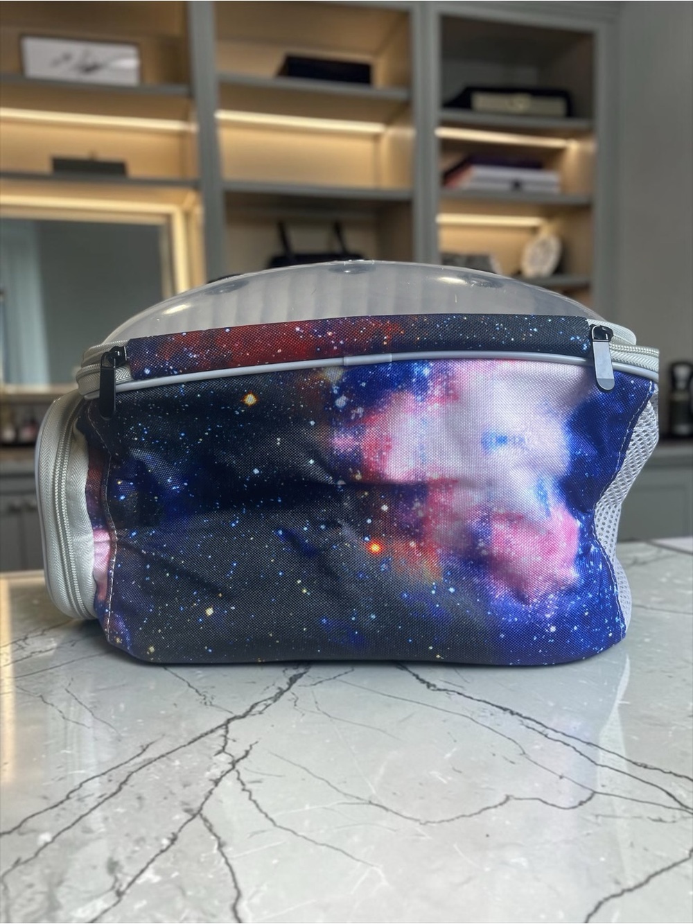 Transparent Gray Small Pet Carrier Backpack with Galaxy-Print Handle - Picture 7 of 7